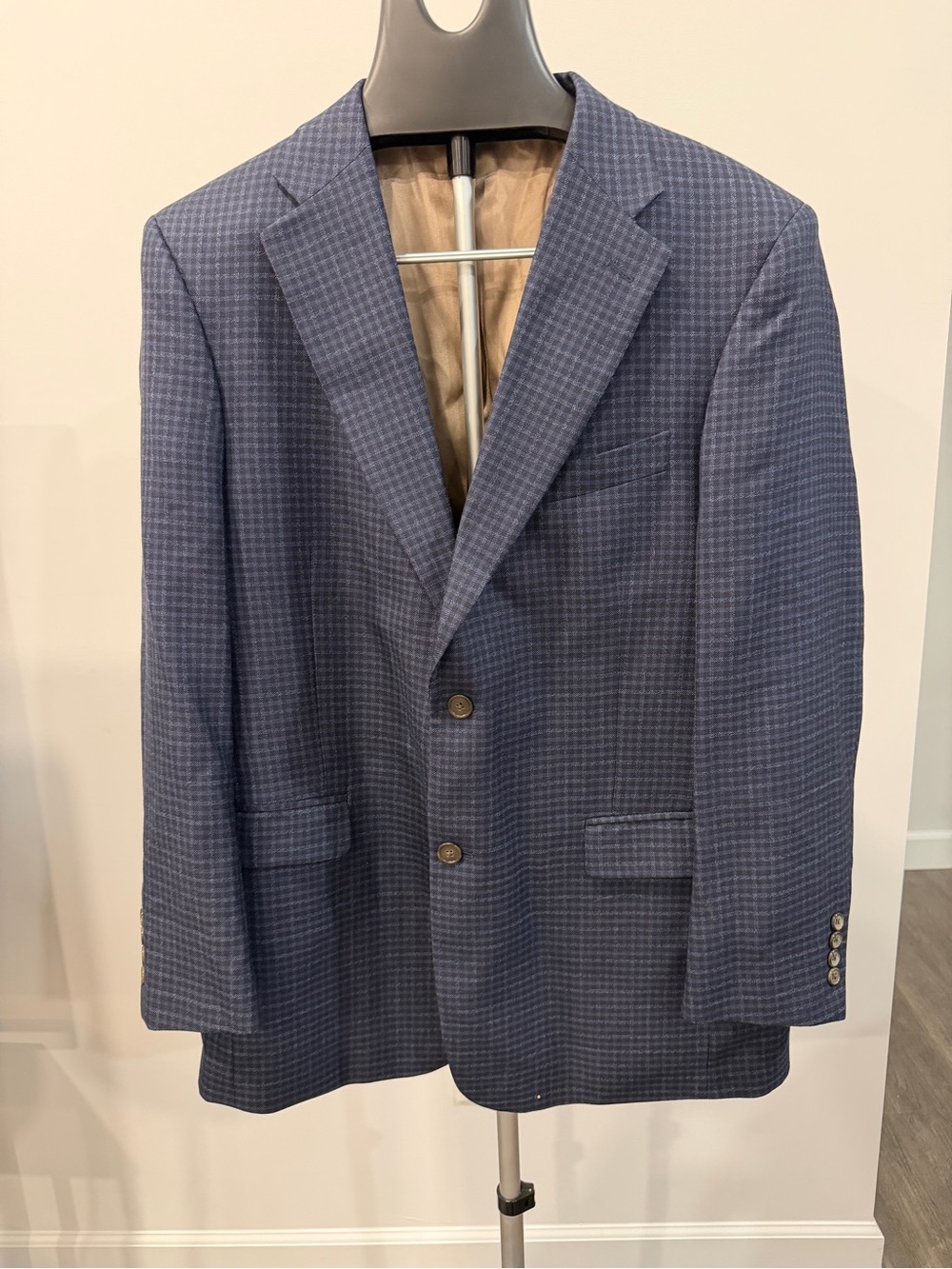 Kingsridge Wool Silk Sport Coat Men's 42R Blue Check Blazer Classic Preppy